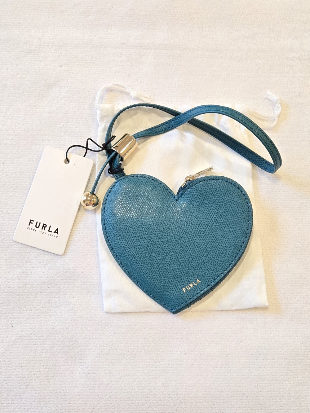 Furla Teal Heart Wristlet Coin Pouch with Dust Bag NWT